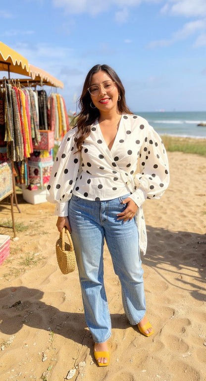 Blusa blanca de lunares con lazo AOMEI / AO75 image 2