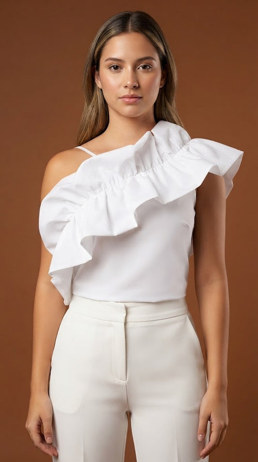 Blusa blanca con volantes / ANB26027