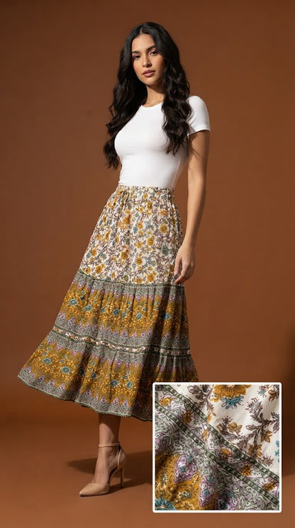 Falda Boho Estampada Multicolor / ANF04