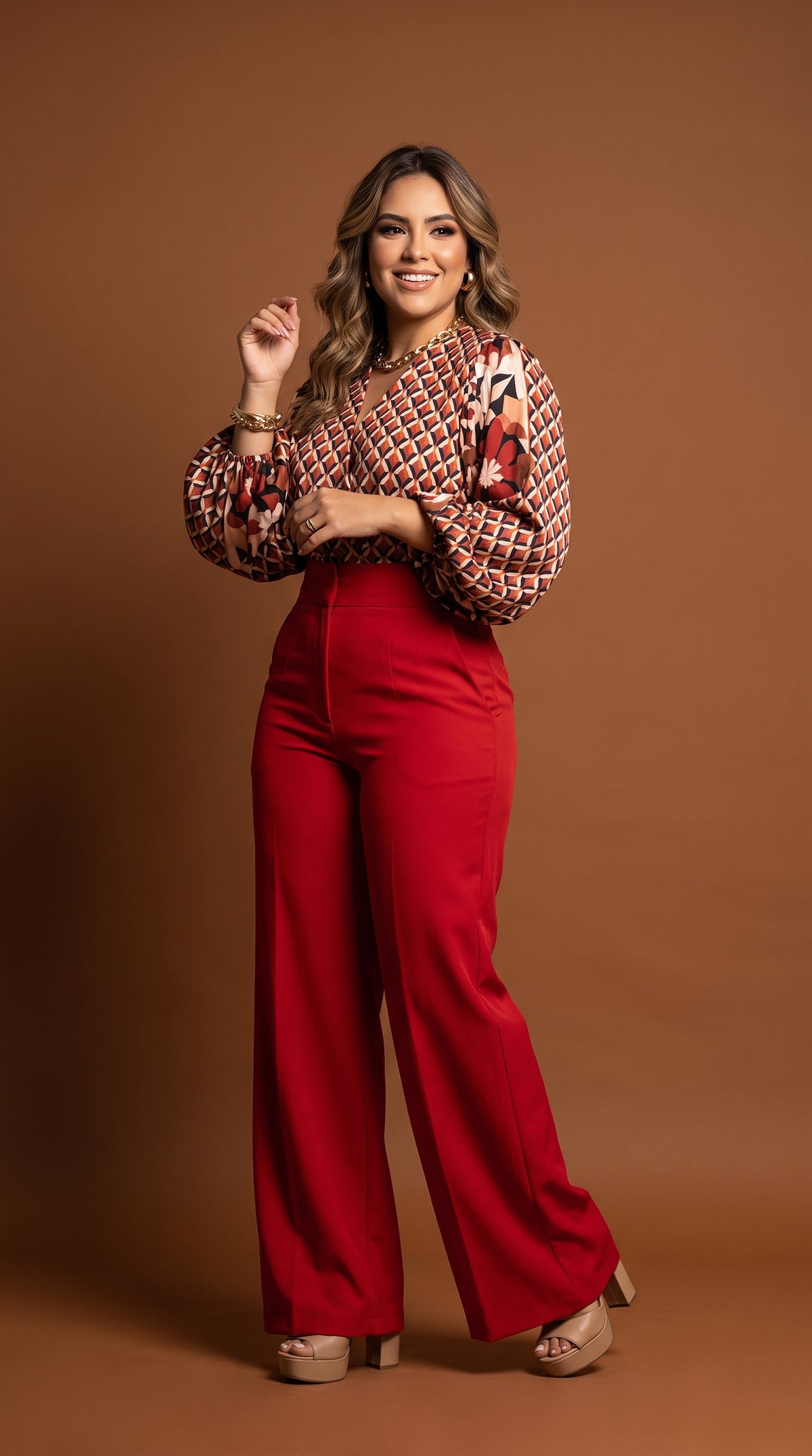 Pantalón wide-leg rojo / ANE1001-75
