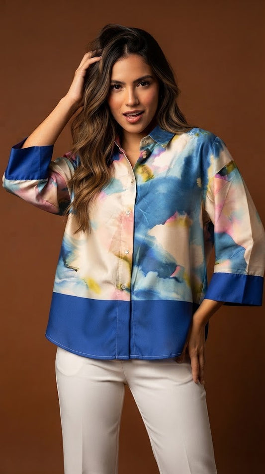Blusa fluida azul multicolor / ANB26010