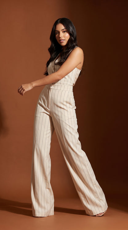 Pantalón wide-leg rayado beige / ANE1001-79