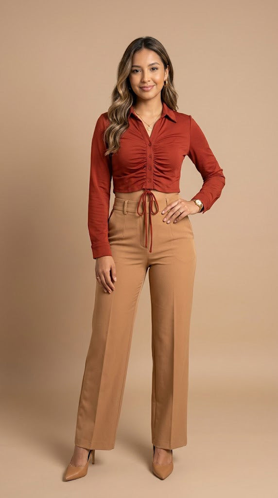 Blusa Crop con Fruncido y Cordón Ajustable / ANB26047