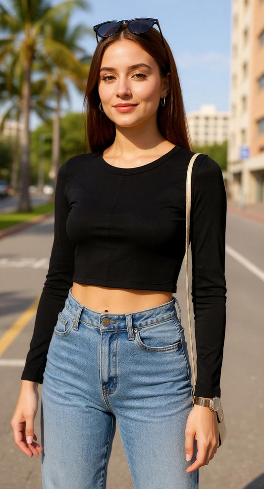 Top negro manga larga ajustado / P167 image 0