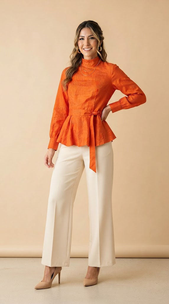 Blusa Naranja en satín / AO10