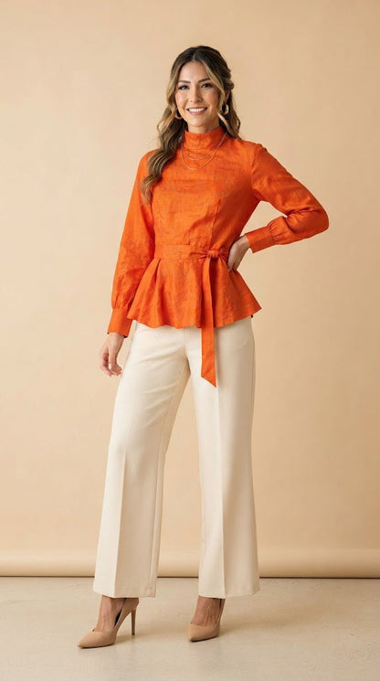 Blusa Naranja en satín / AO10