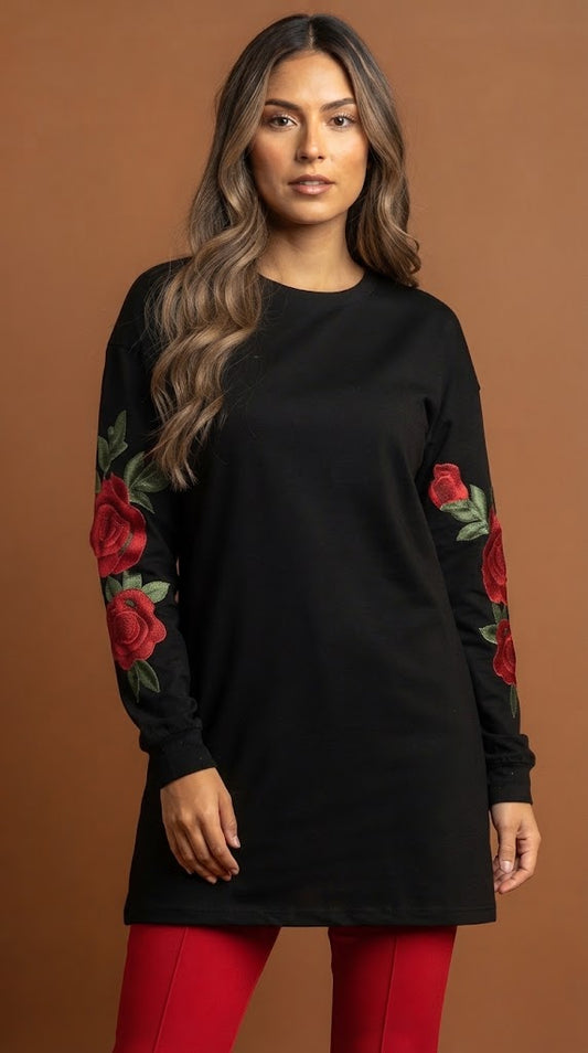 Blusa Básica con Bordado Floral en Mangas / ANB26051