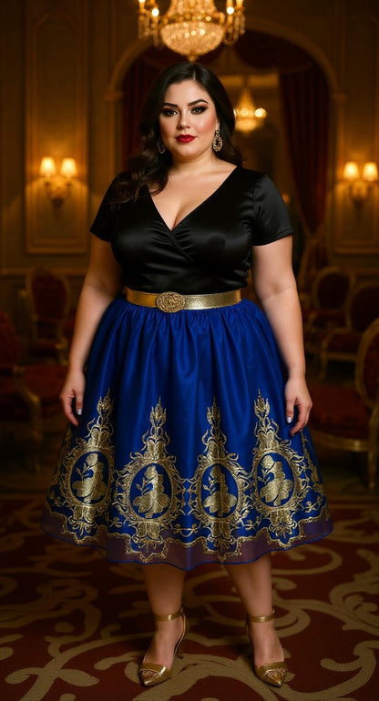 Falda azul con bordado dorado / AO50 image 4