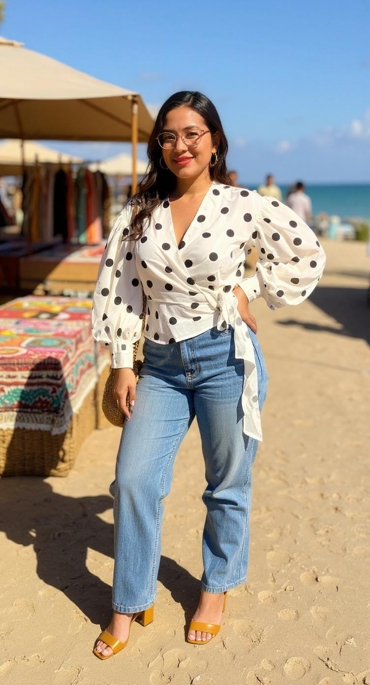 Blusa blanca de lunares con lazo AOMEI / AO75 image 3