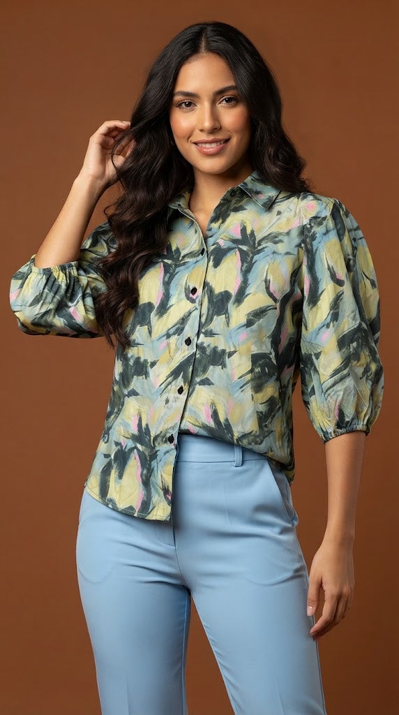 Blusa Verde Estampada Casual / NOB11
