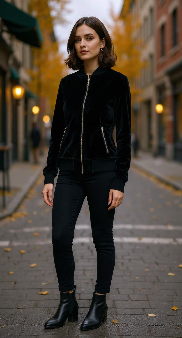 Chaqueta de terciopelo negra con cierre AOMEI / AO48 image 0