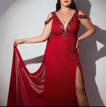 Vestido rojo largo con abertura / V267 image 2