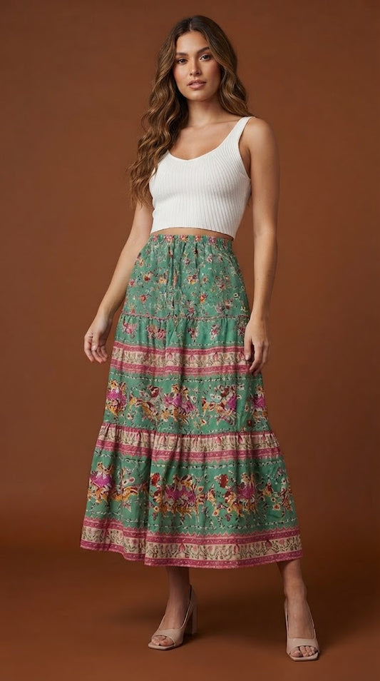 Falda Floral Verde / ANF05