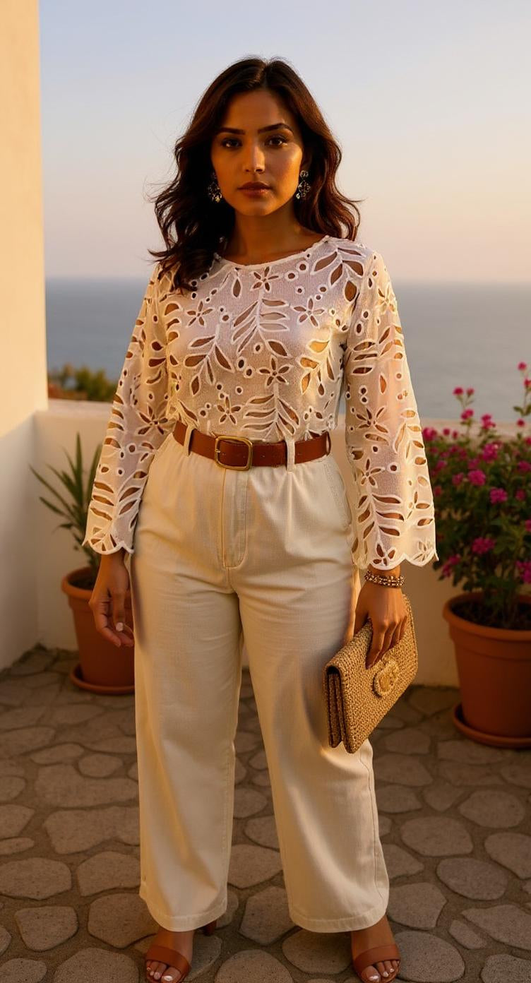 Blusa blanca bordada manga larga/ AO27 image 1