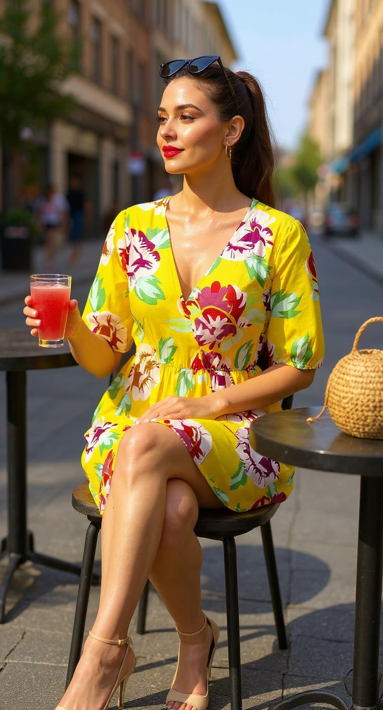 Vestido floral amarillo escote en V AOMEI / AO98 image 2