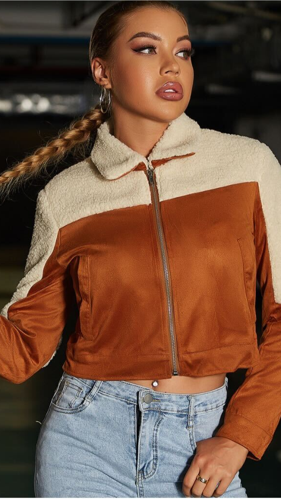 Top bicolor camel y blanco con cremallera / V5 image 0