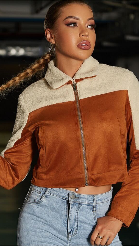 Top bicolor camel y blanco con cremallera / V5 image 0