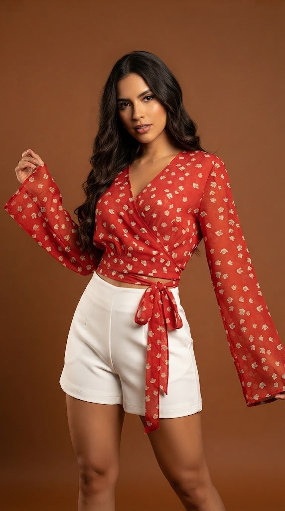 Blusa Crop Cruzada de Manga Larga / ANB26038