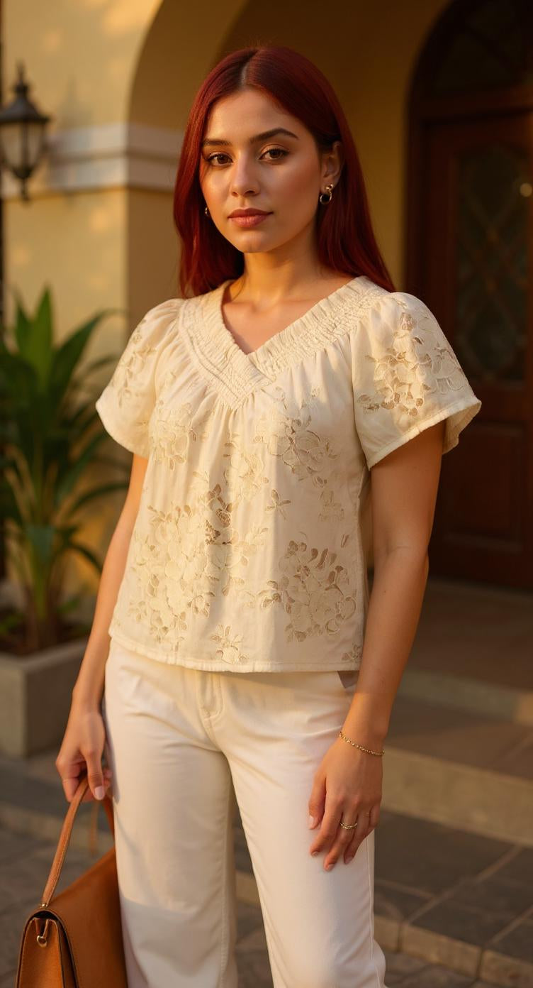 Blusa beige bordada / P211 image 0