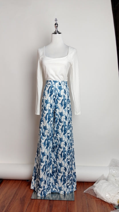 Pantalón palazzo floral azul / ANE1001-1
