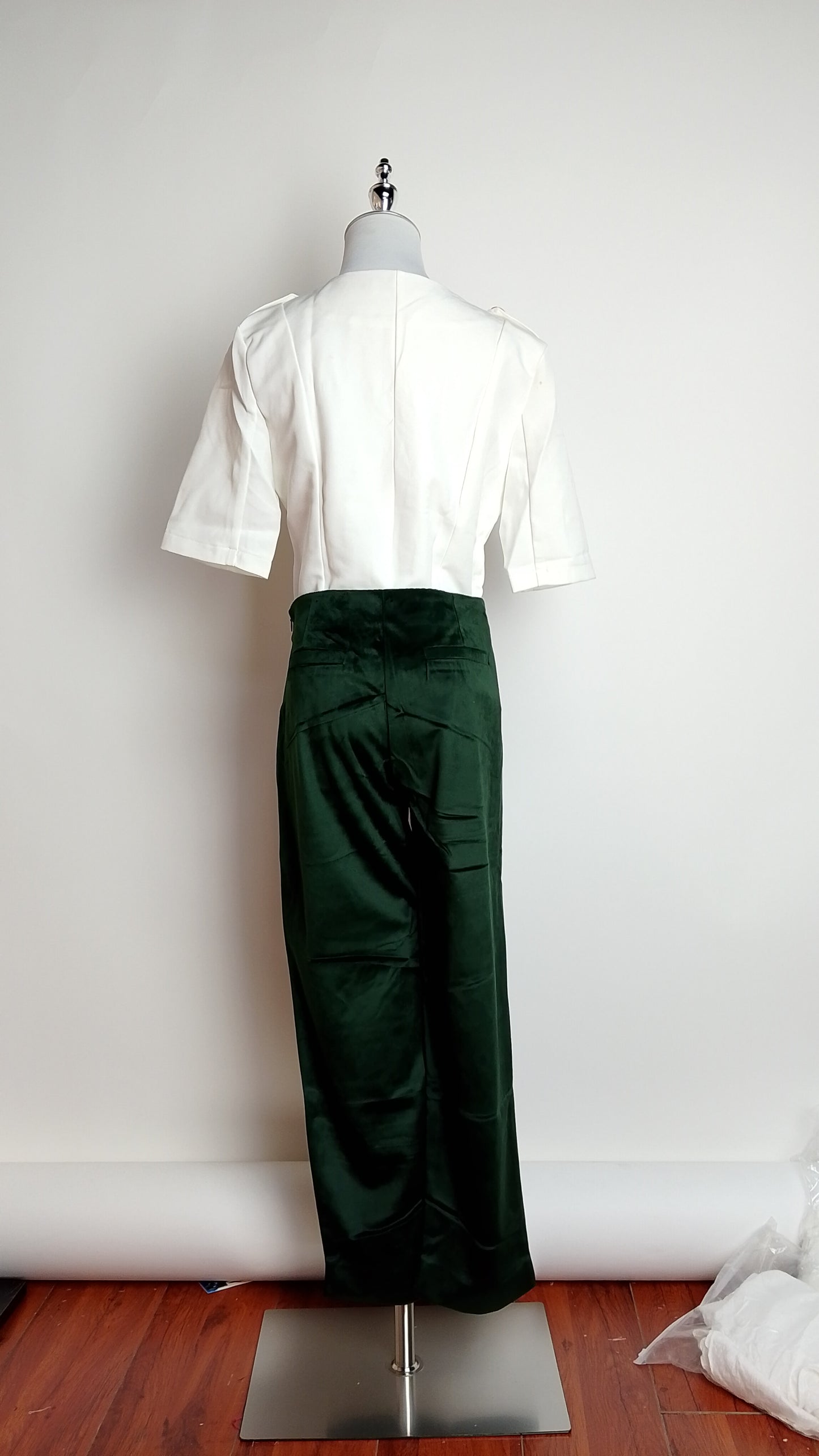 Pantalón palazzo verde satinado / ANE1001-14