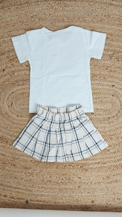 Set Niña Blusa Blanca + Falda Cuadros / ANK34