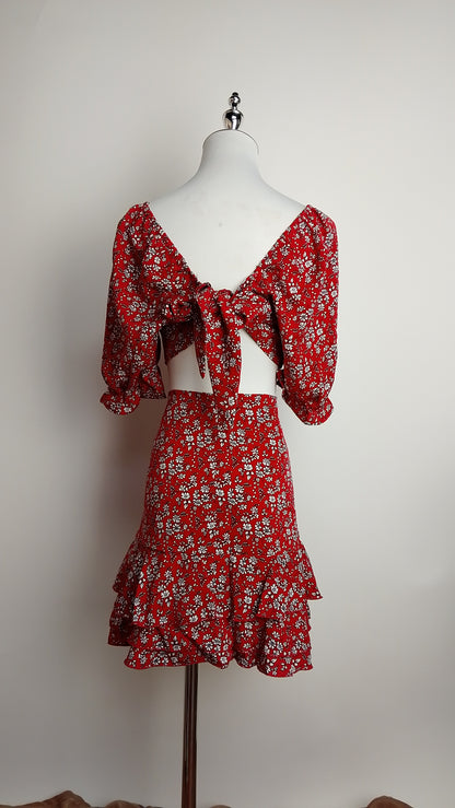 Conjunto rojo floral manga larga / ANS11