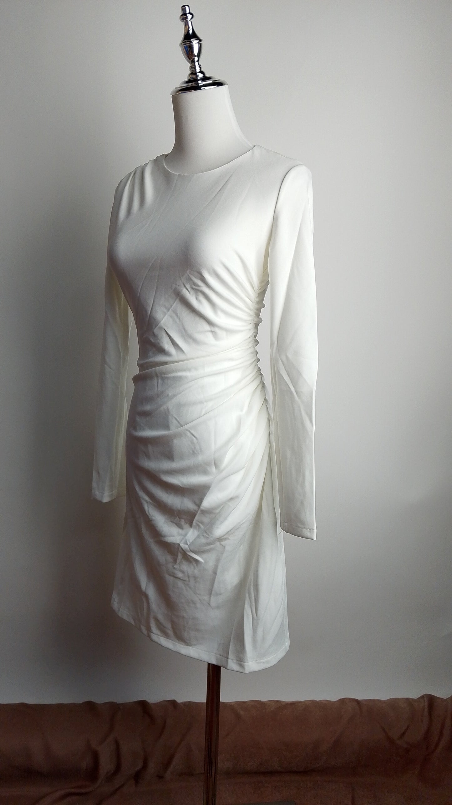 Vestido midi blanco elegante manga larga /ANV17