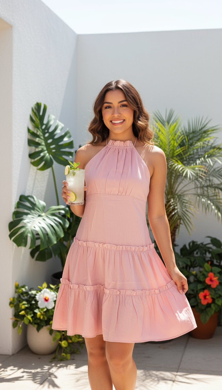 Vestido rosa plisado / ANV25