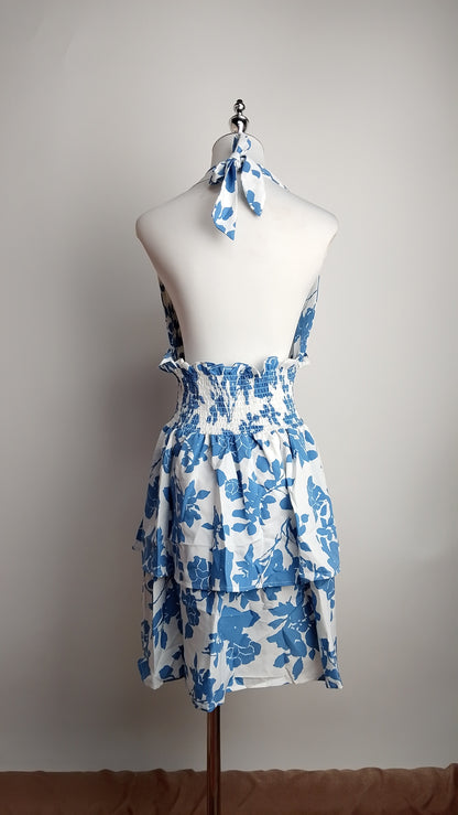 Vestido azul floral volantes / ANV26