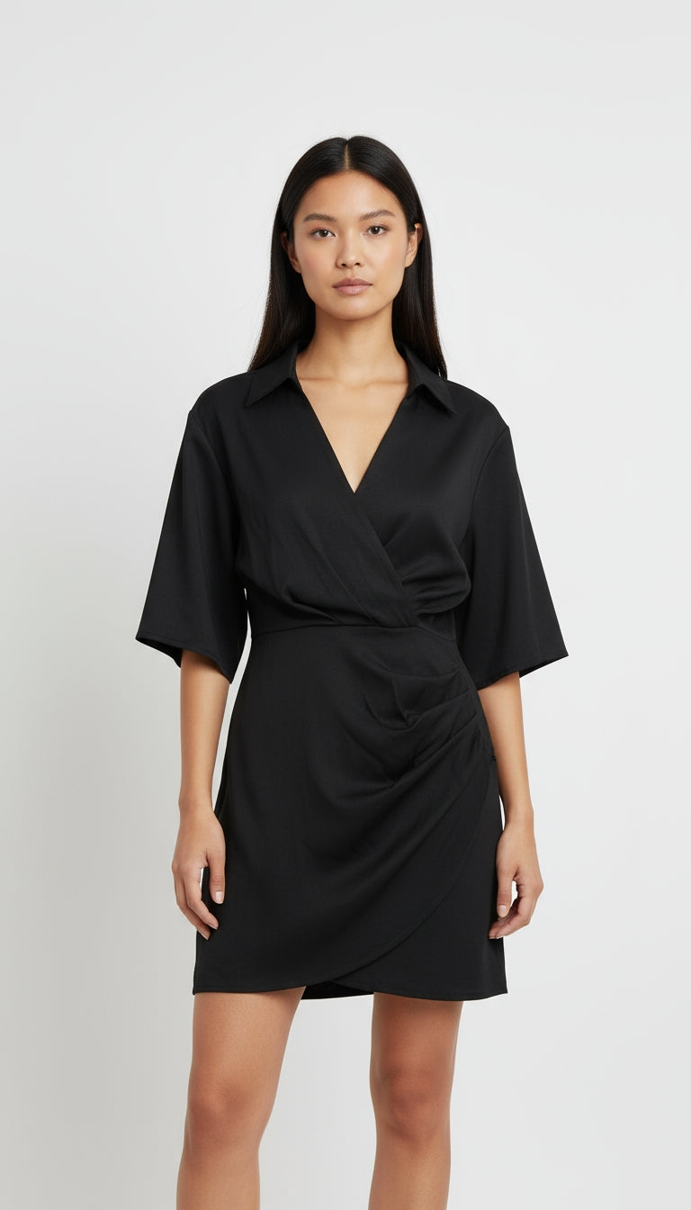Vestido negro elegante cruzado / ANV27
