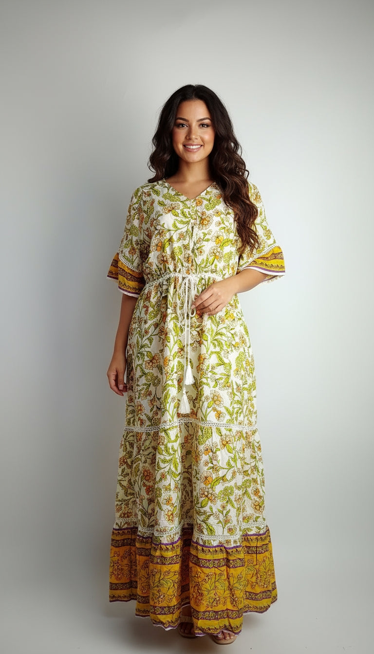 Vestido amarillo floral bohemio / ANV28