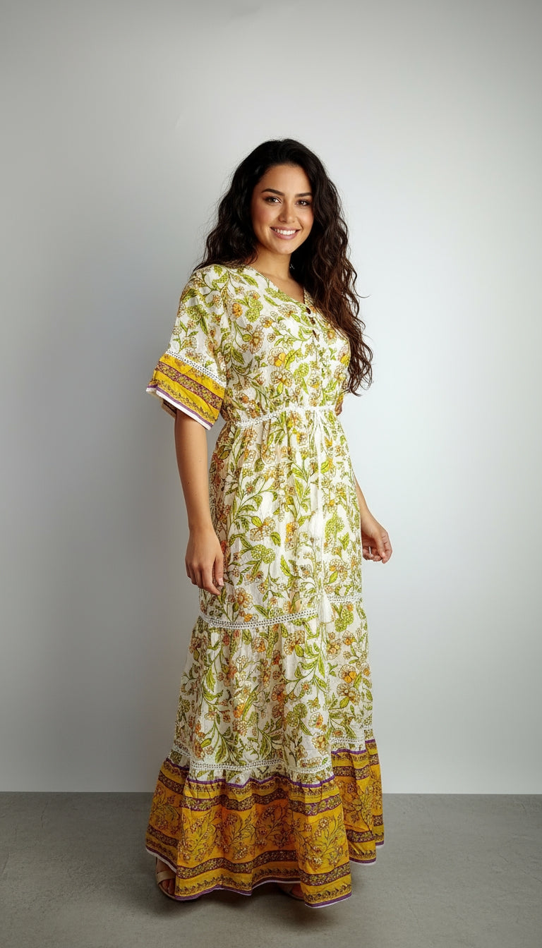 Vestido amarillo floral bohemio / ANV28
