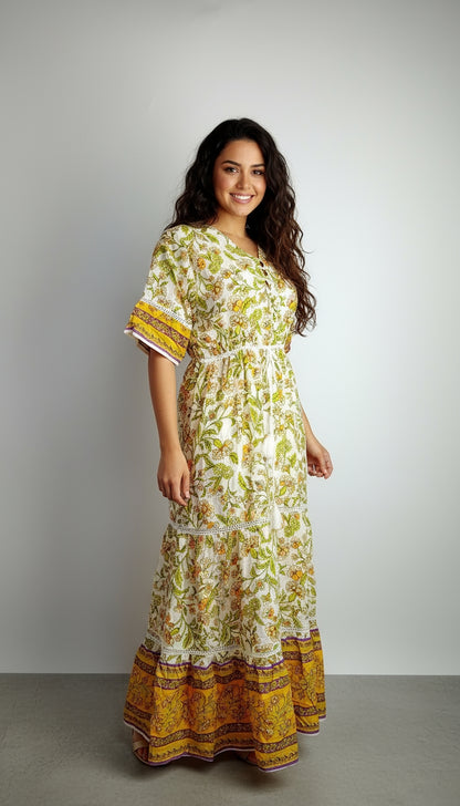 Vestido amarillo floral bohemio / ANV28
