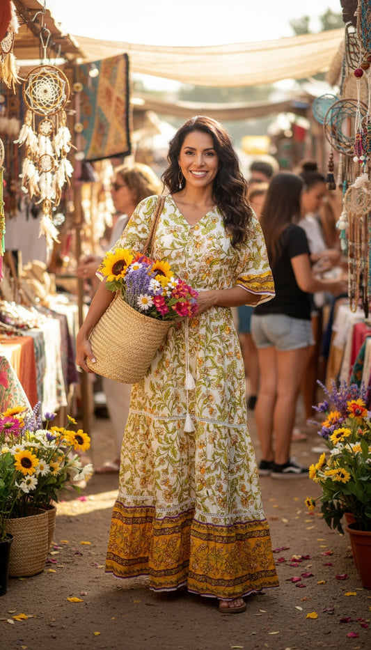 Vestido amarillo floral bohemio / ANV28