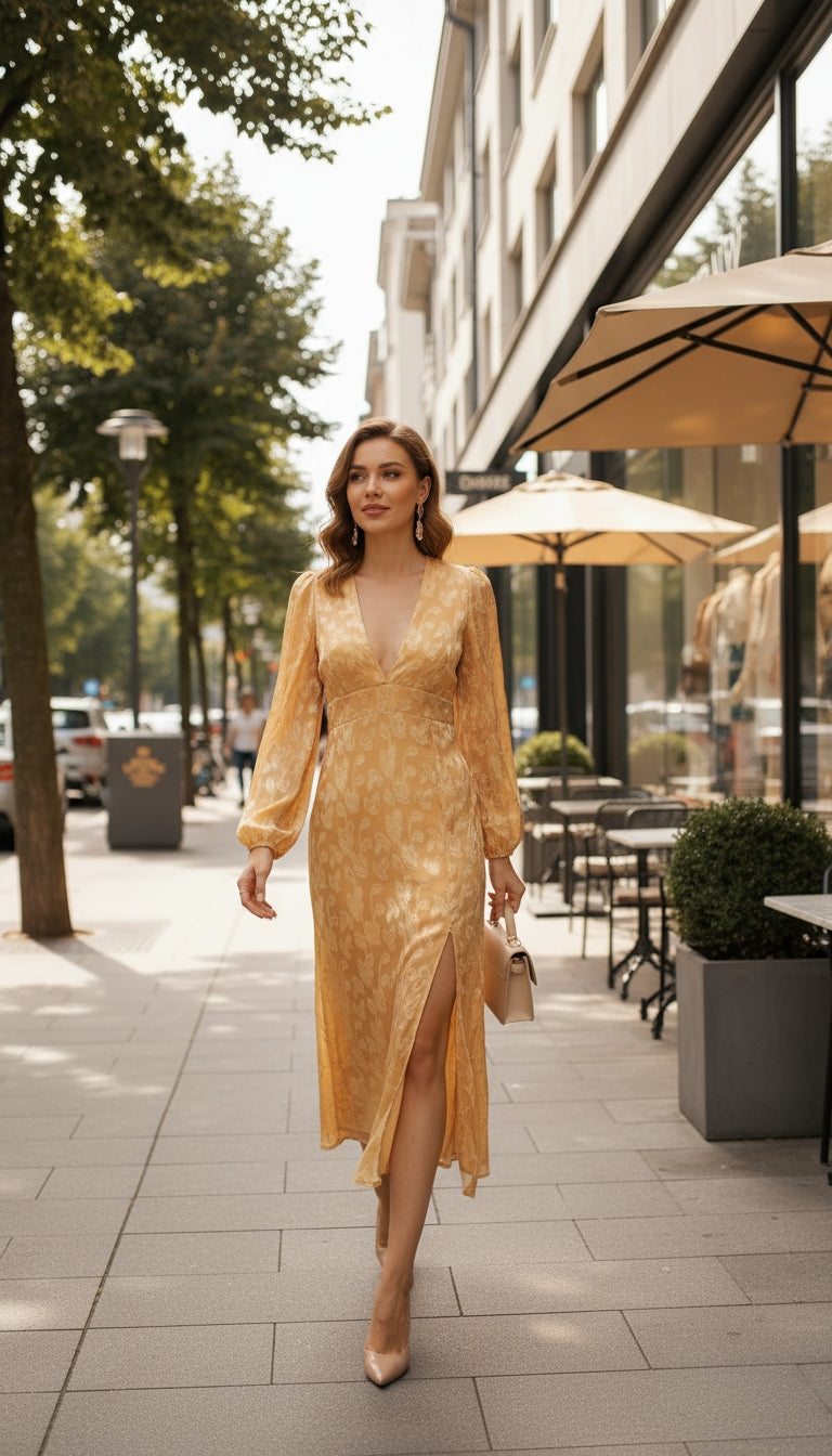 Vestido amarillo dorado satinado / ANV32