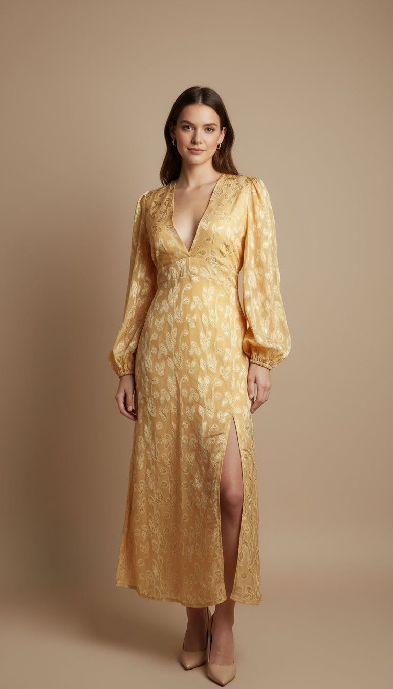 Vestido amarillo dorado satinado / ANV32