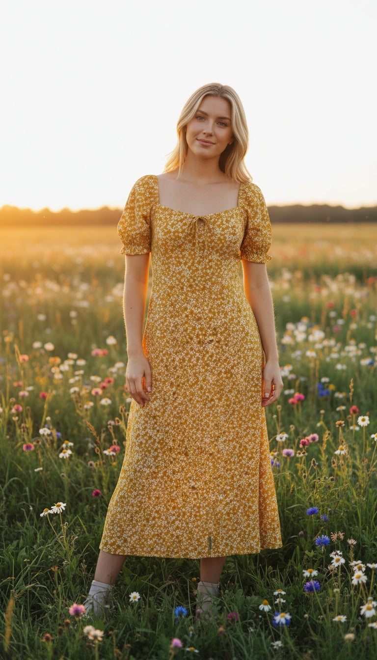 Vestido estampado amarillo floral / ANV34