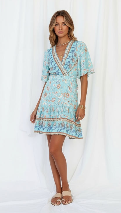 Vestido celeste estampado retro / ANV35