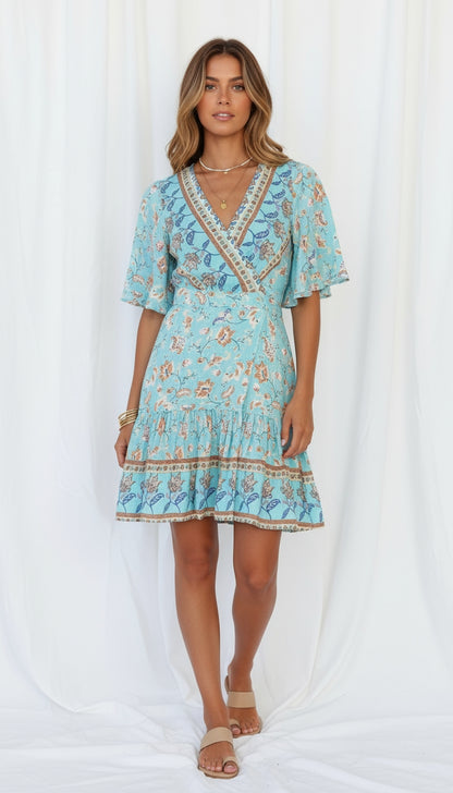 Vestido celeste estampado retro / ANV35