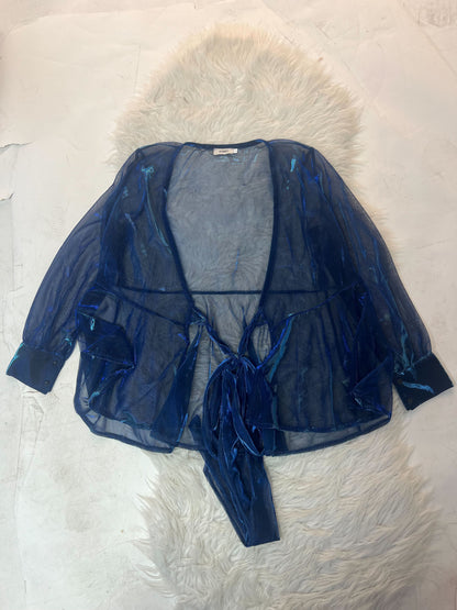 Blusa azul marino + Pantalón palazzo plateado /OUTEV76
