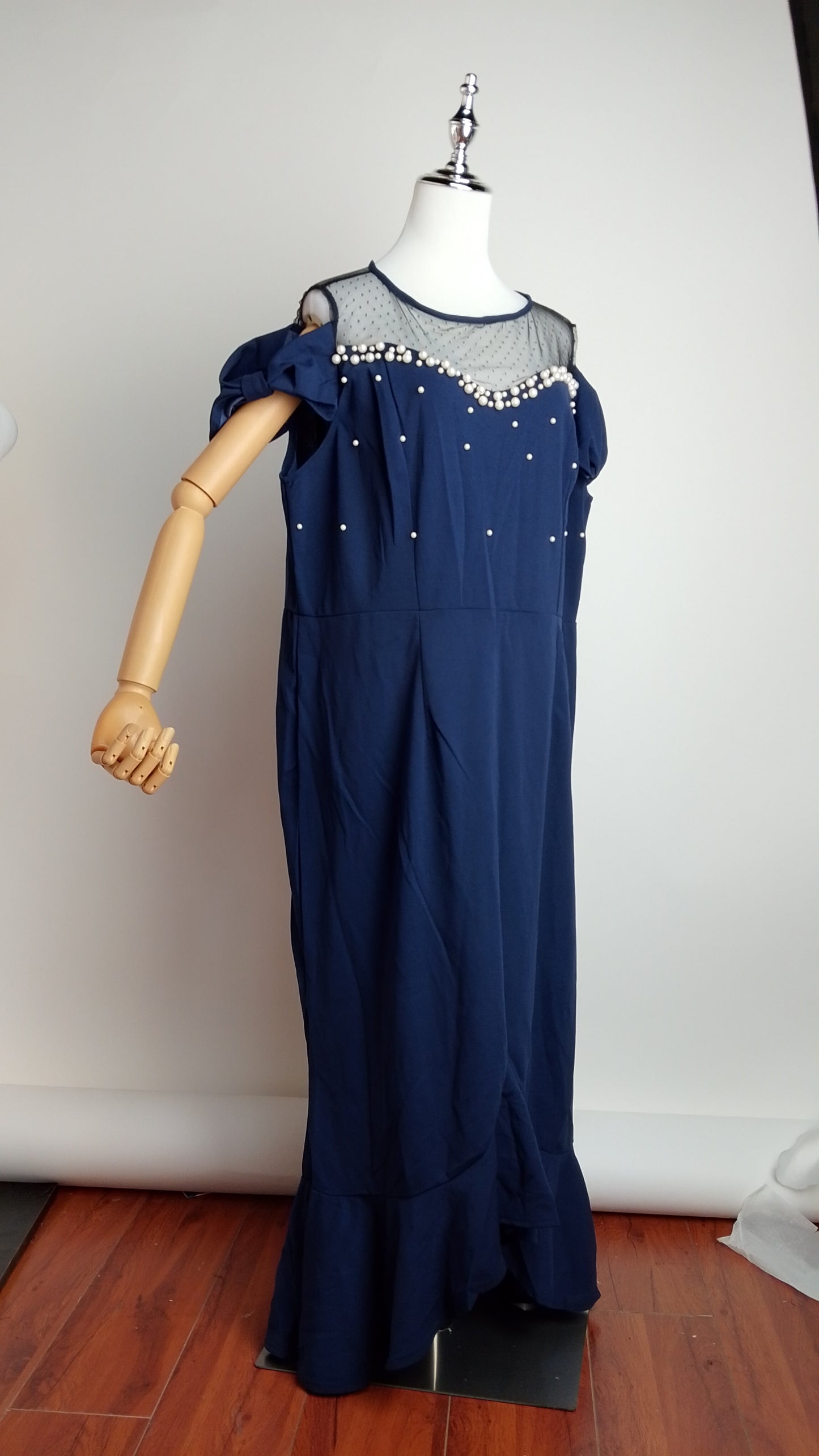 Vestido azul marino plisado / AO162