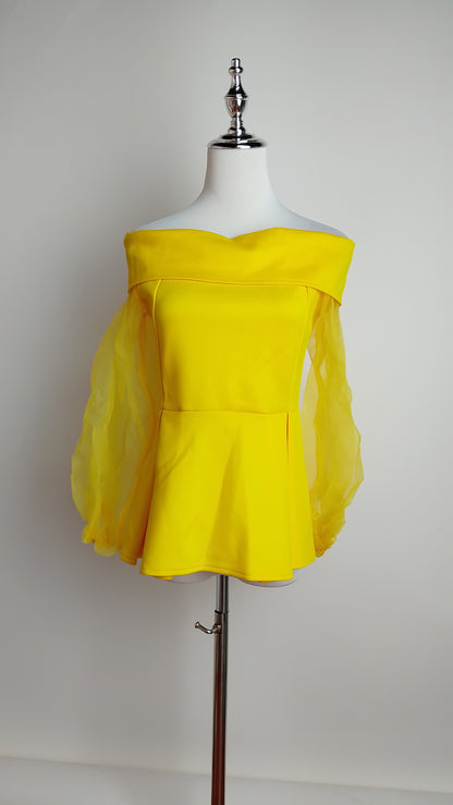 Blusa amarilla off-shoulder + Falda elegante AOMEI /OUTEV78