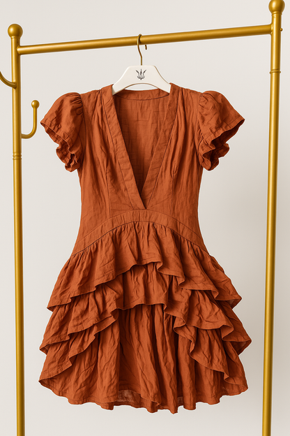 Vestido corto terracota con volantes/ AO62