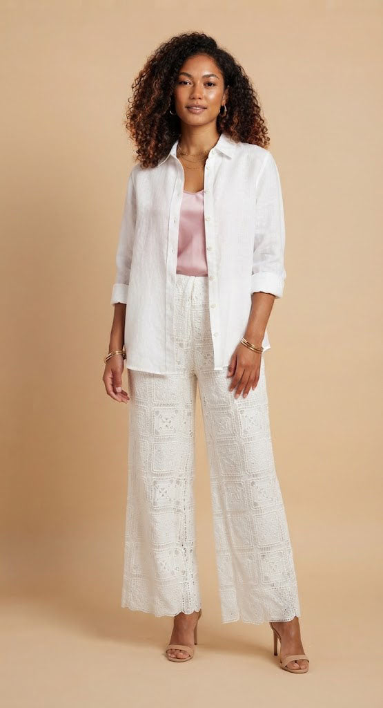 Pantalón palazzo blanco crochet / ANE1001-70