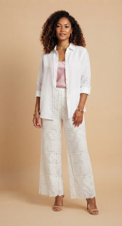 Pantalón palazzo blanco crochet / ANE1001-70