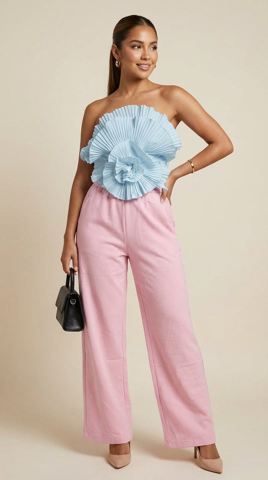 Conjunto Palazzo Rosa y Top Floral / CUM01