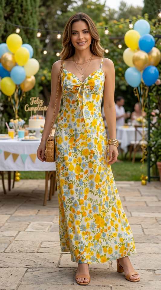 Vestido Floral Amarillo Largo / CUM42