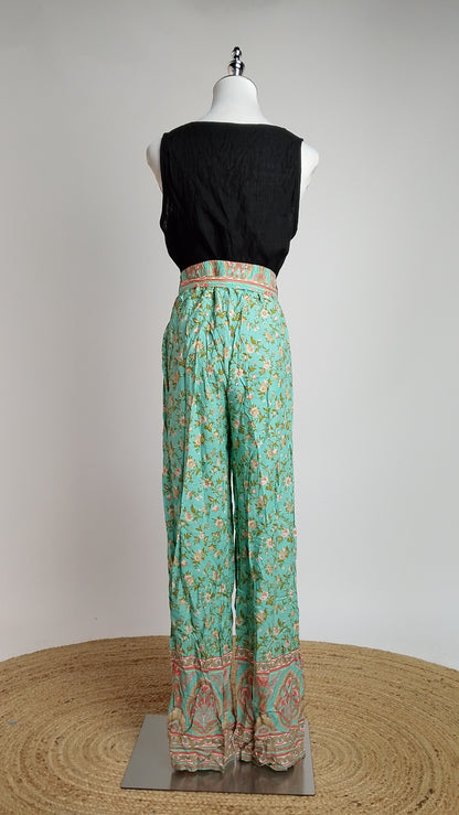 Pantalón palazzo turquesa floral / ANE1001-68