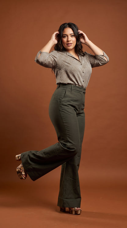 Pantalón wide-leg verde oliva / ANE1001-73